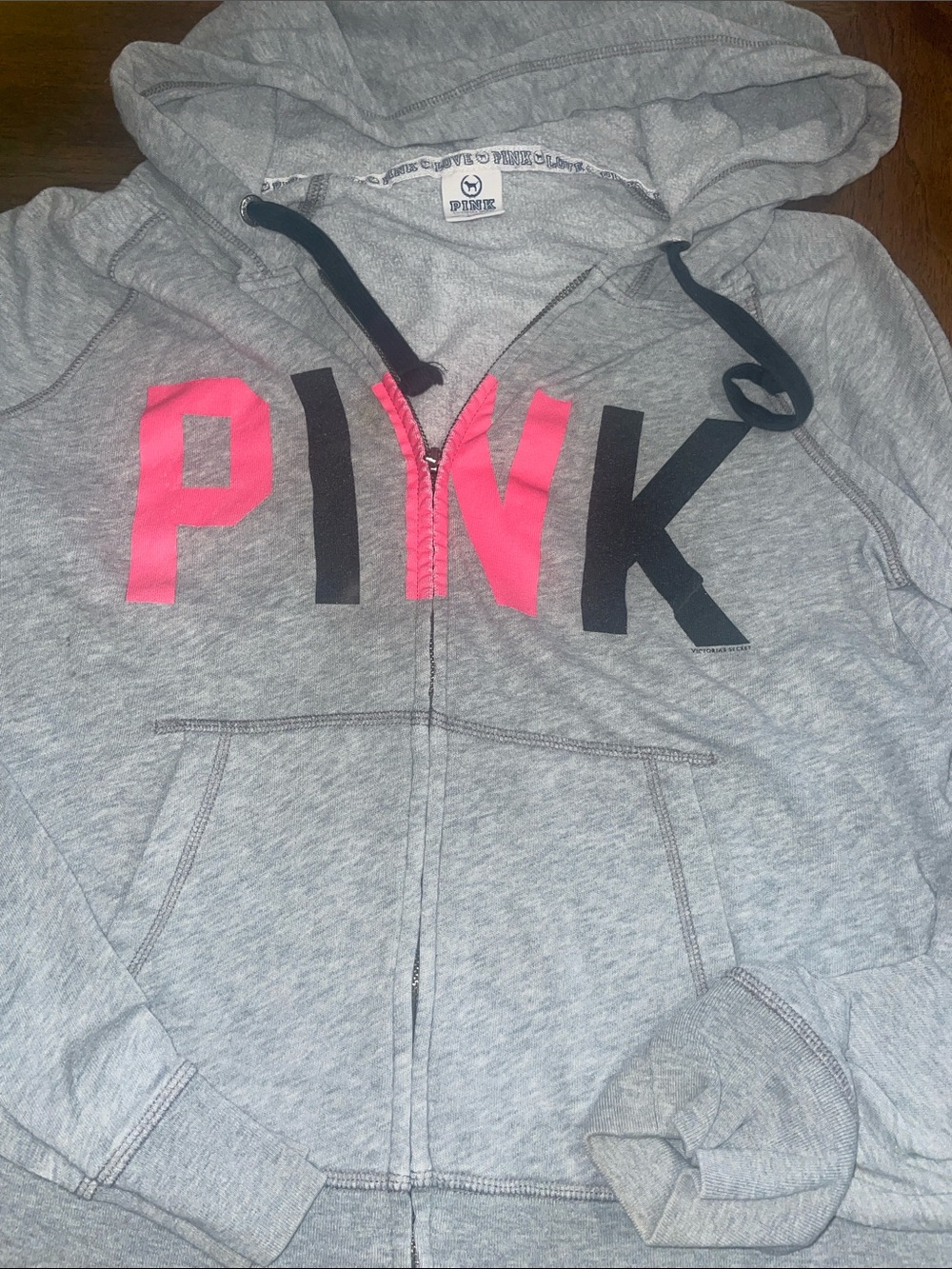 PINK Victoria's Secret Gray Zip Hoodie with Pink & Black Logo